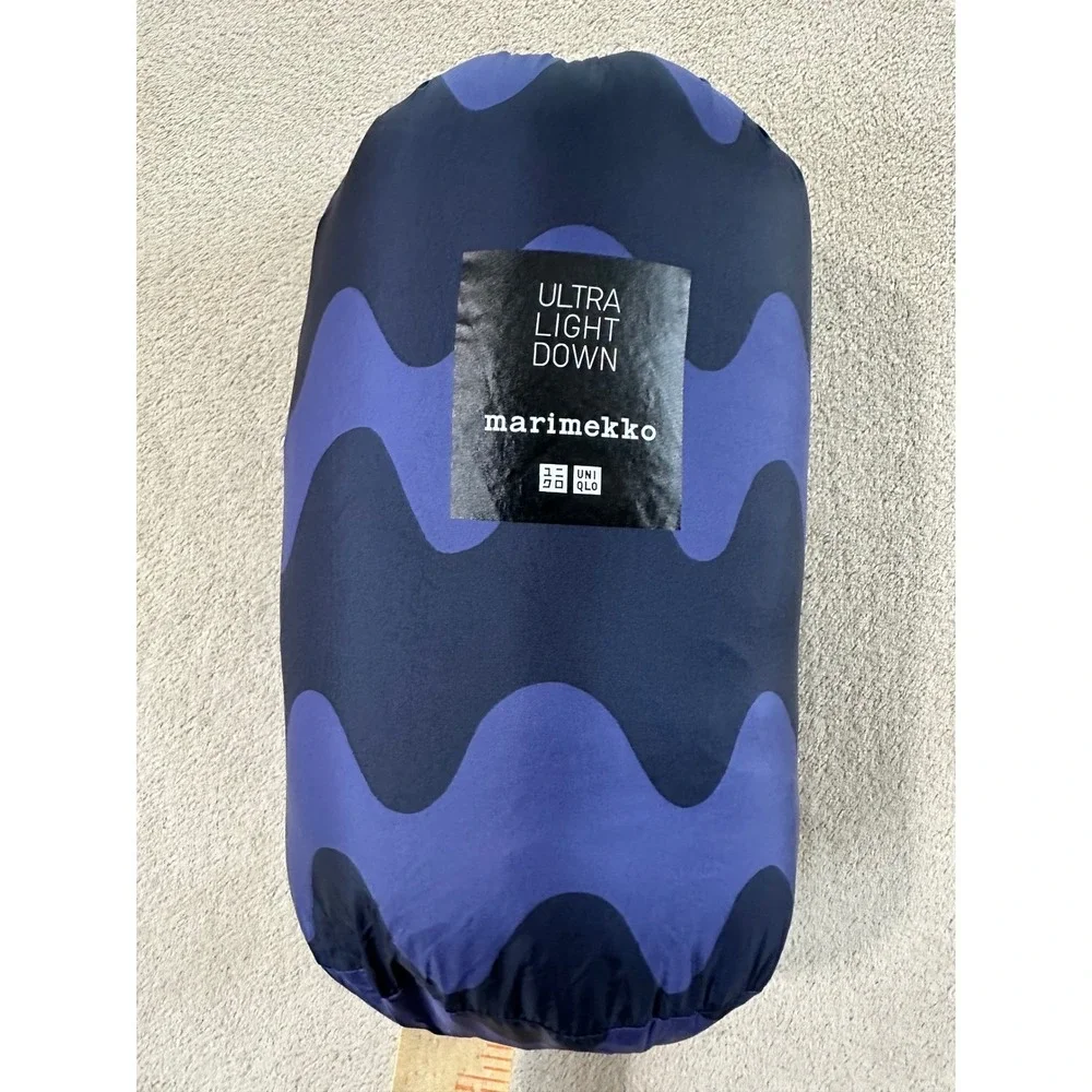 Uniqlo X Marimekko Ultra Light Down Jacket Kids 13 Blue‎ Puffer Packable Bag EUC